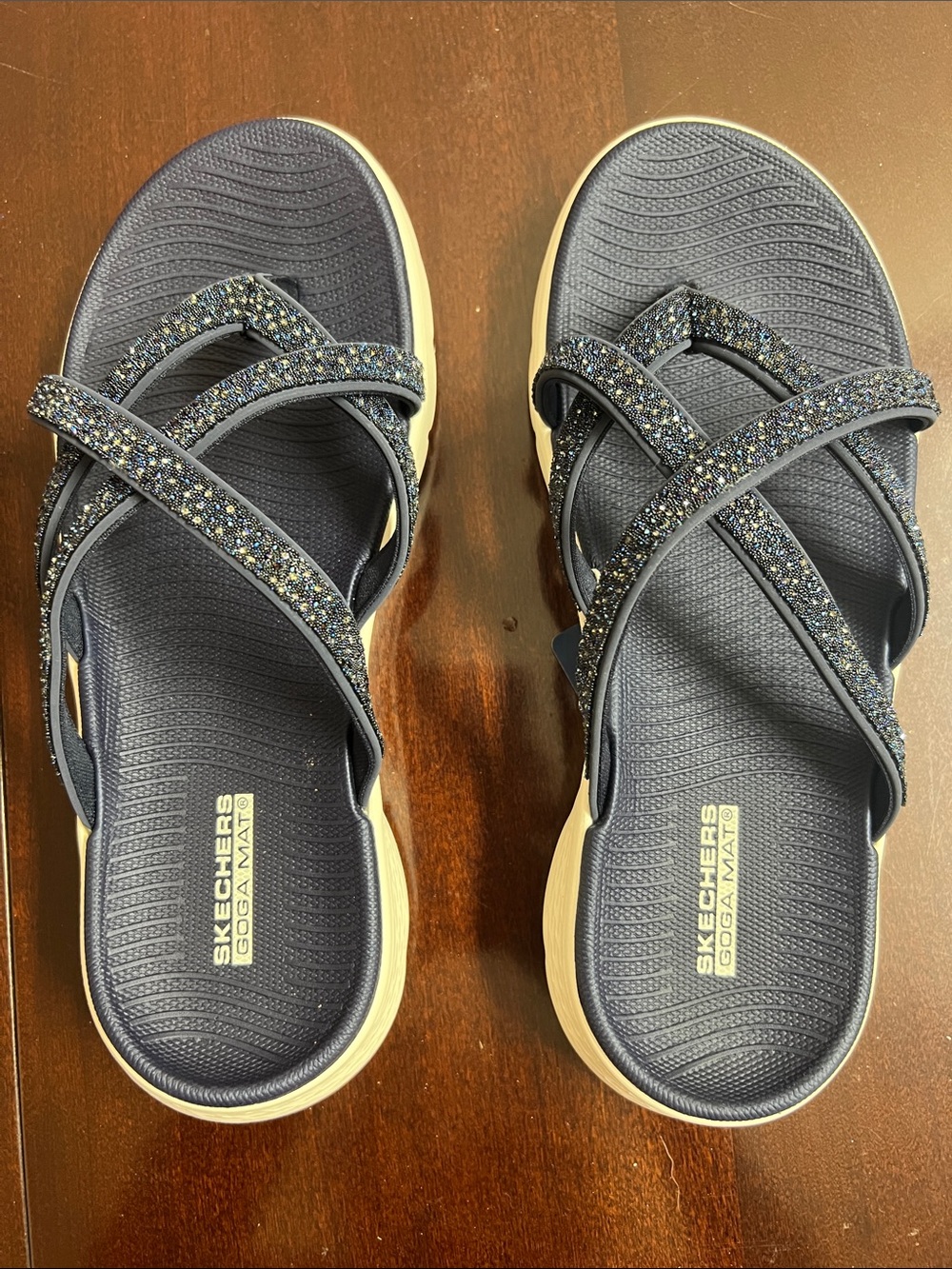 🌞 Skechers Go Walk Flex sandal “Starry Skies Navy Sparkle Straps women size 7